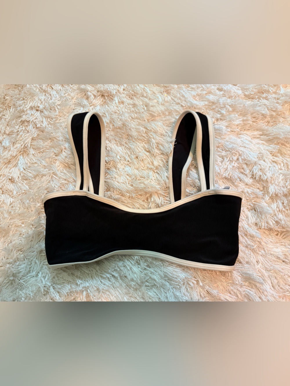 Oneone Women's Black Bikini Top with Cream Trim - Elegant Strap Design